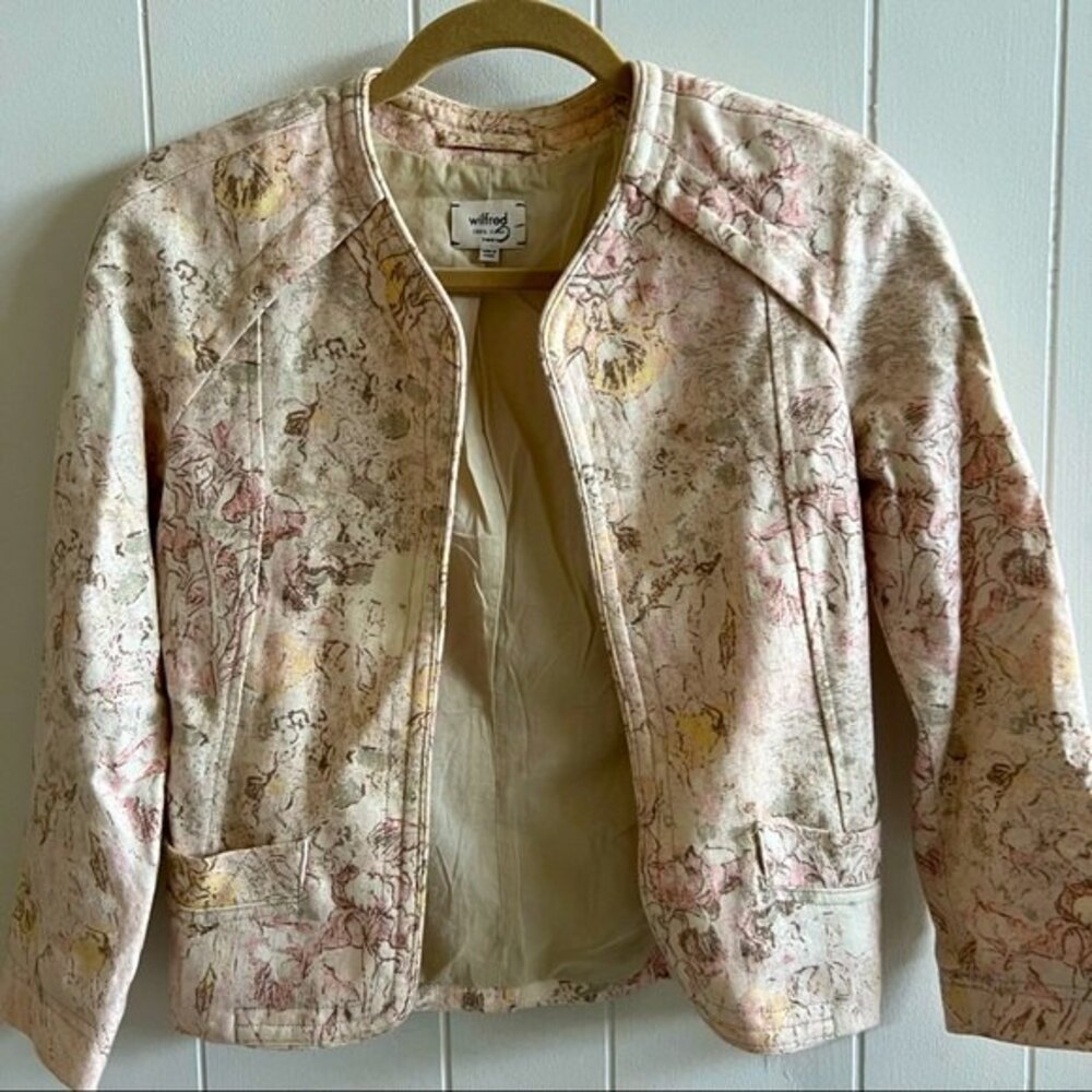 Cream Wilfred Aritzia 100% Linen Pastel Floral Print Blazer